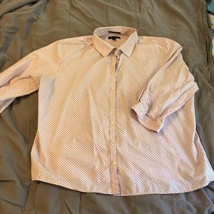 Lands End, button up w/collar, sz 18, pink w/black detail (see pic)